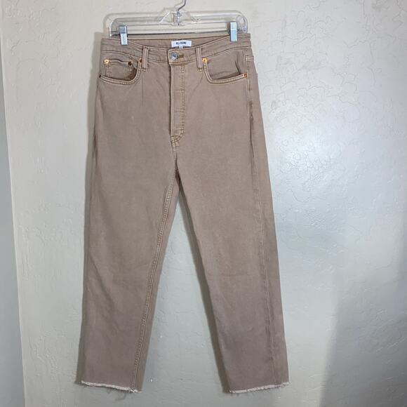 RE/DONE Originals 70s Ultra High Rise Stove Pipe In Washed Khaki - Picture 5 of 12